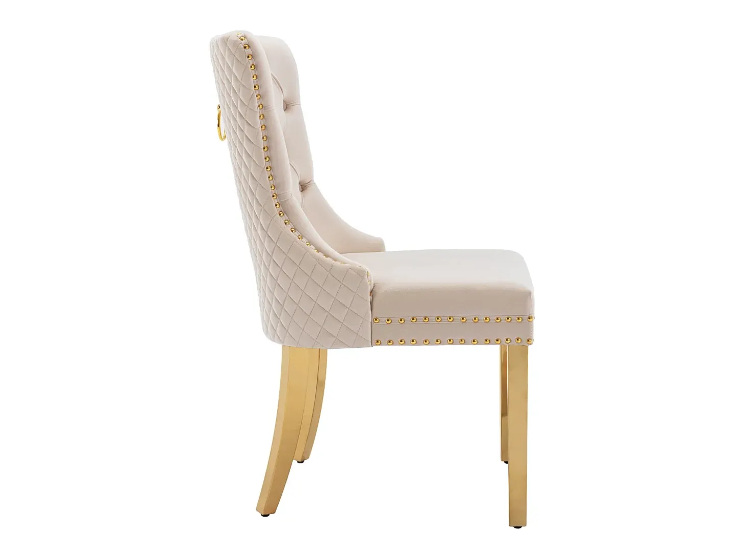 Juego de 2 sillas de cocina de terciopelo beige, estructura de metal dorado