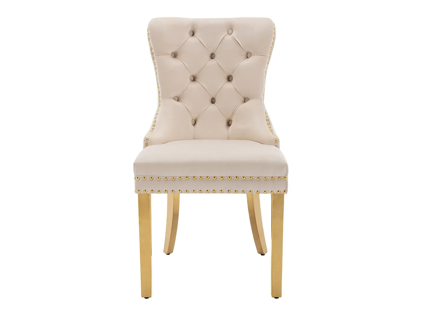 Juego de 2 sillas de cocina de terciopelo beige, estructura de metal dorado