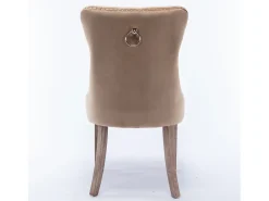 Juego de 2 sillas de comedor - Sillas con respaldo acolchado, patas de madera y ribete de tachuelas - terciopelo caqui