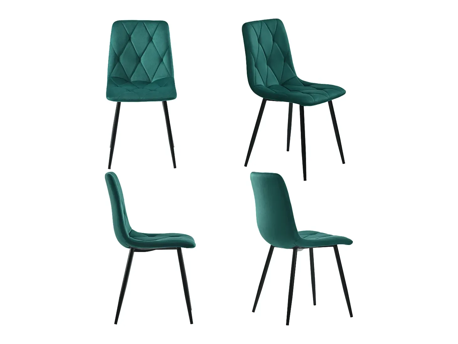 Juego de 4 sillas de comedor - Sillas con respaldo de sarga acolchado y patas de metal - terciopelo verde