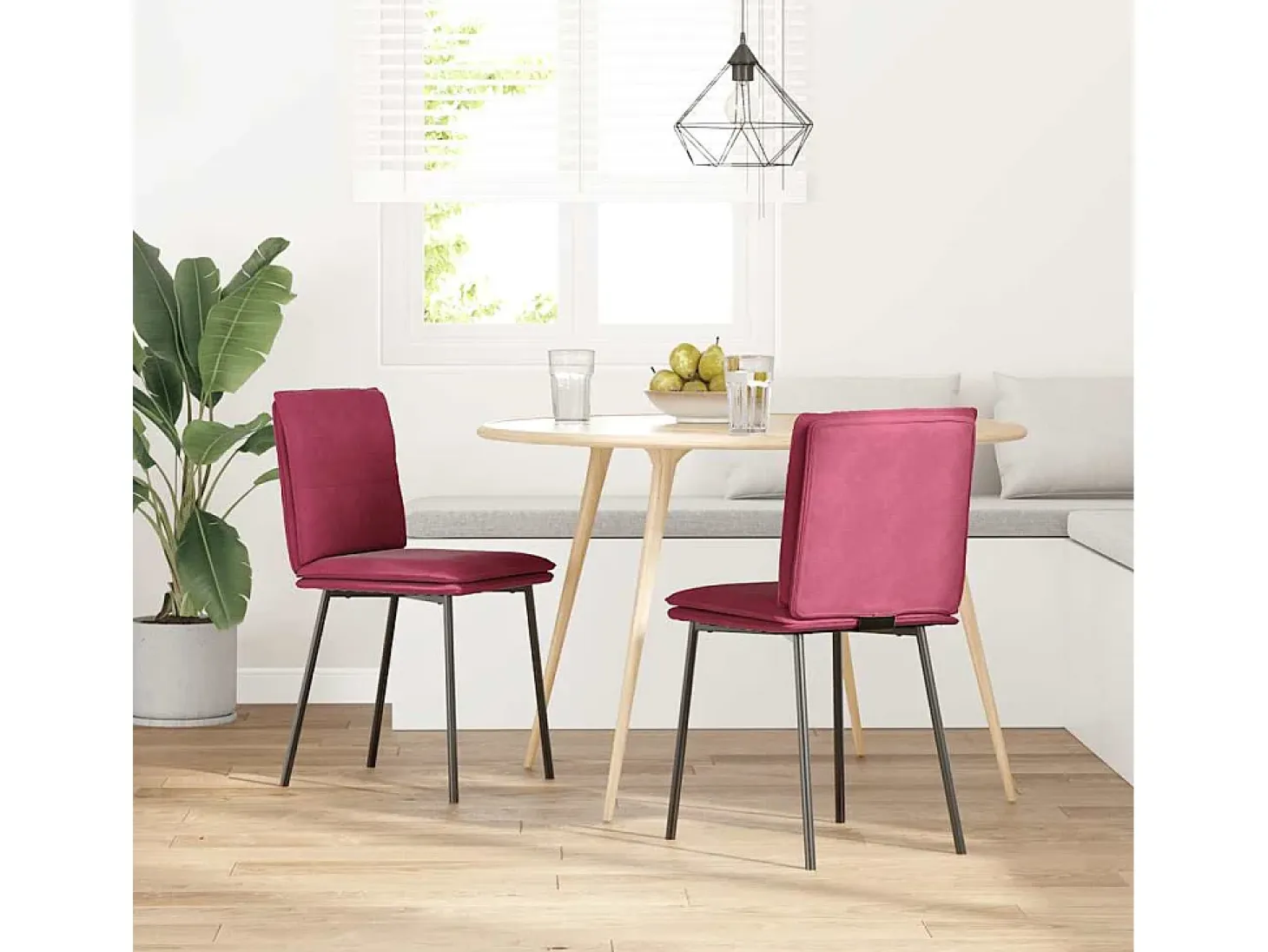 Juego de 2 sillas de comedor de terciopelo rojo burdeos