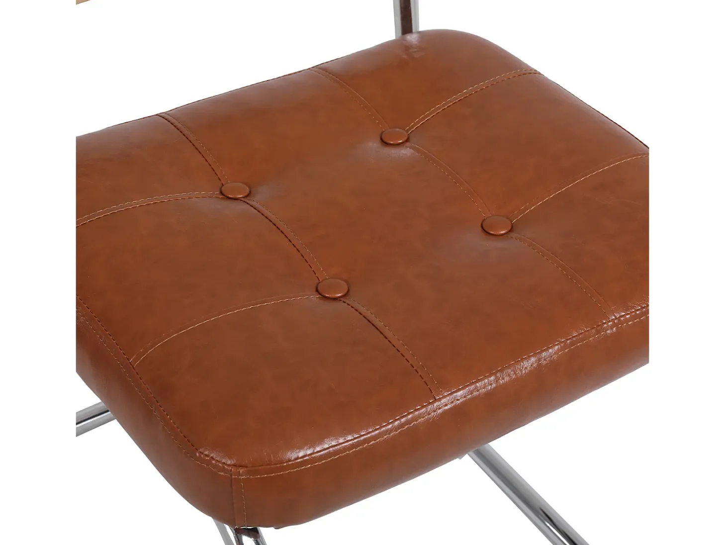 Juego de 2 sillas de comedor estilo mediados de siglo - Tapizadas en piel sintética y ratán - 50 x 61 x 86 cm, color marrón