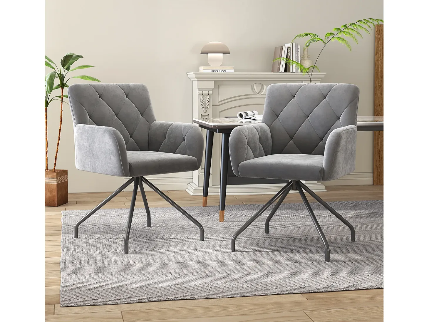 Juego de 6 sillas de comedor con diseño de rombos, tapizadas con 4 patas de metal, para salón (59,69 x 59,69 x 58,42 cm)