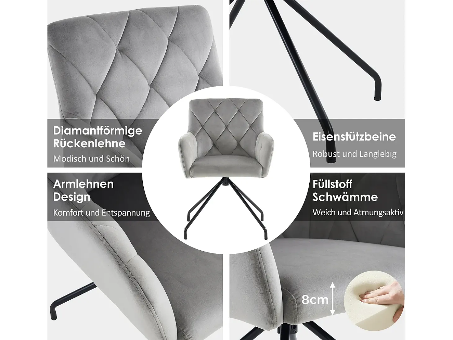 Juego de 6 sillas de comedor con diseño de rombos, tapizadas con 4 patas de metal, para salón (59,69 x 59,69 x 58,42 cm)