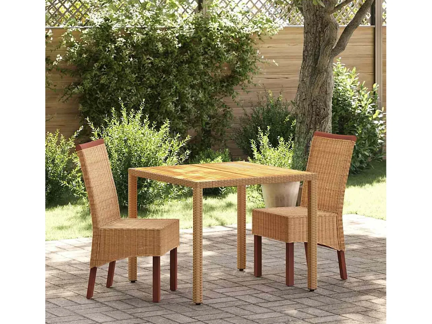 Juego de 2 sillas de comedor de ratán natural marrón