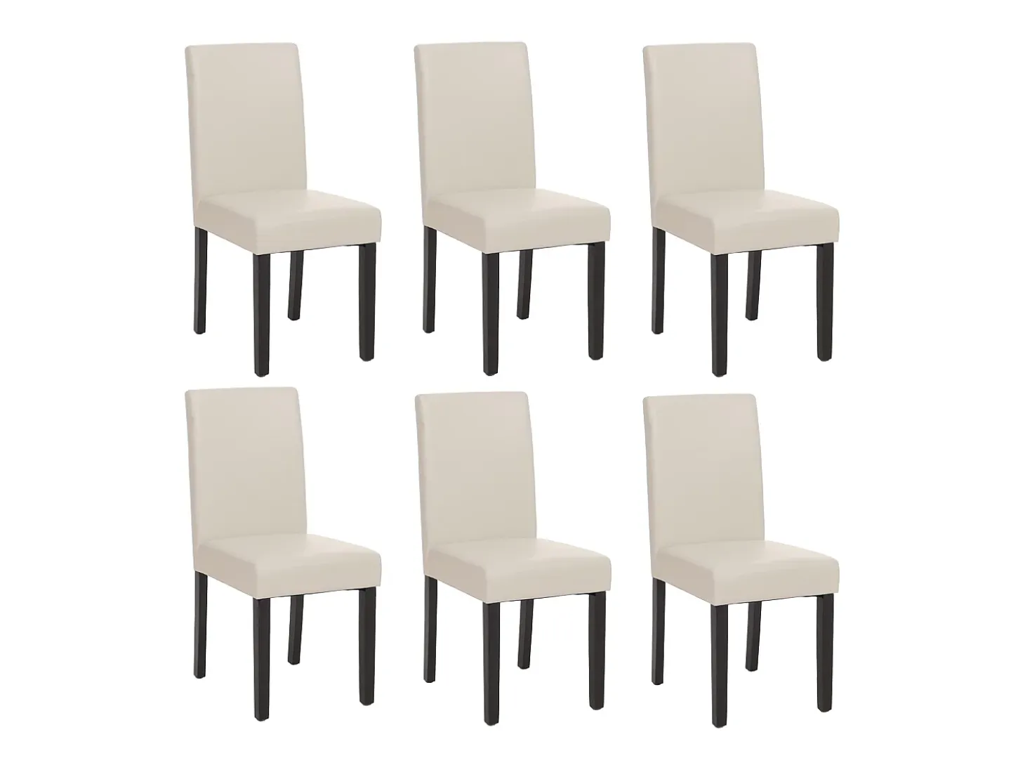 Juego de 6 sillas de comedor Littau de piel sintética, polipiel, blanca, patas oscuras
