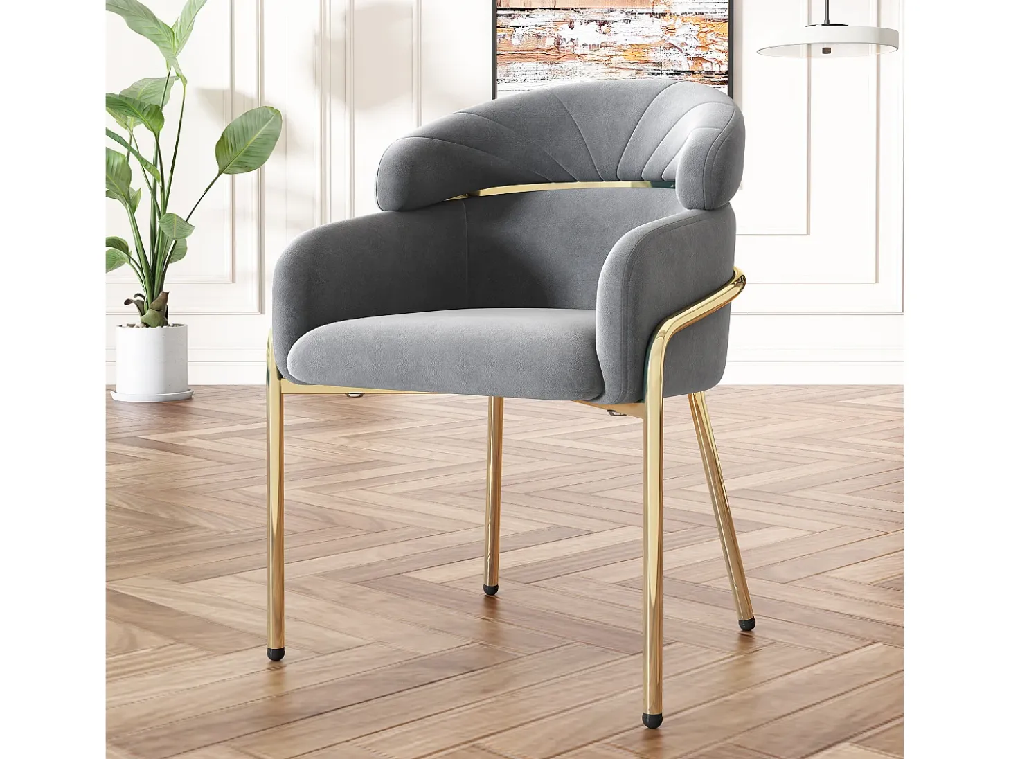 Juego de 2 sillas de comedor - terciopelo gris - silla con respaldo y patas de metal - para dormitorio y salón
