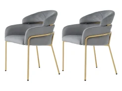 Juego de 2 sillas de comedor - terciopelo gris - silla con respaldo y patas de metal - para dormitorio y salón