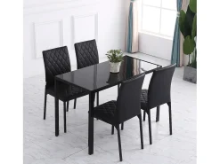 Juego de 4 sillas de comedor tapizadas, respaldo alto y patas de acero, color negro (41 x 50 x 91 cm)