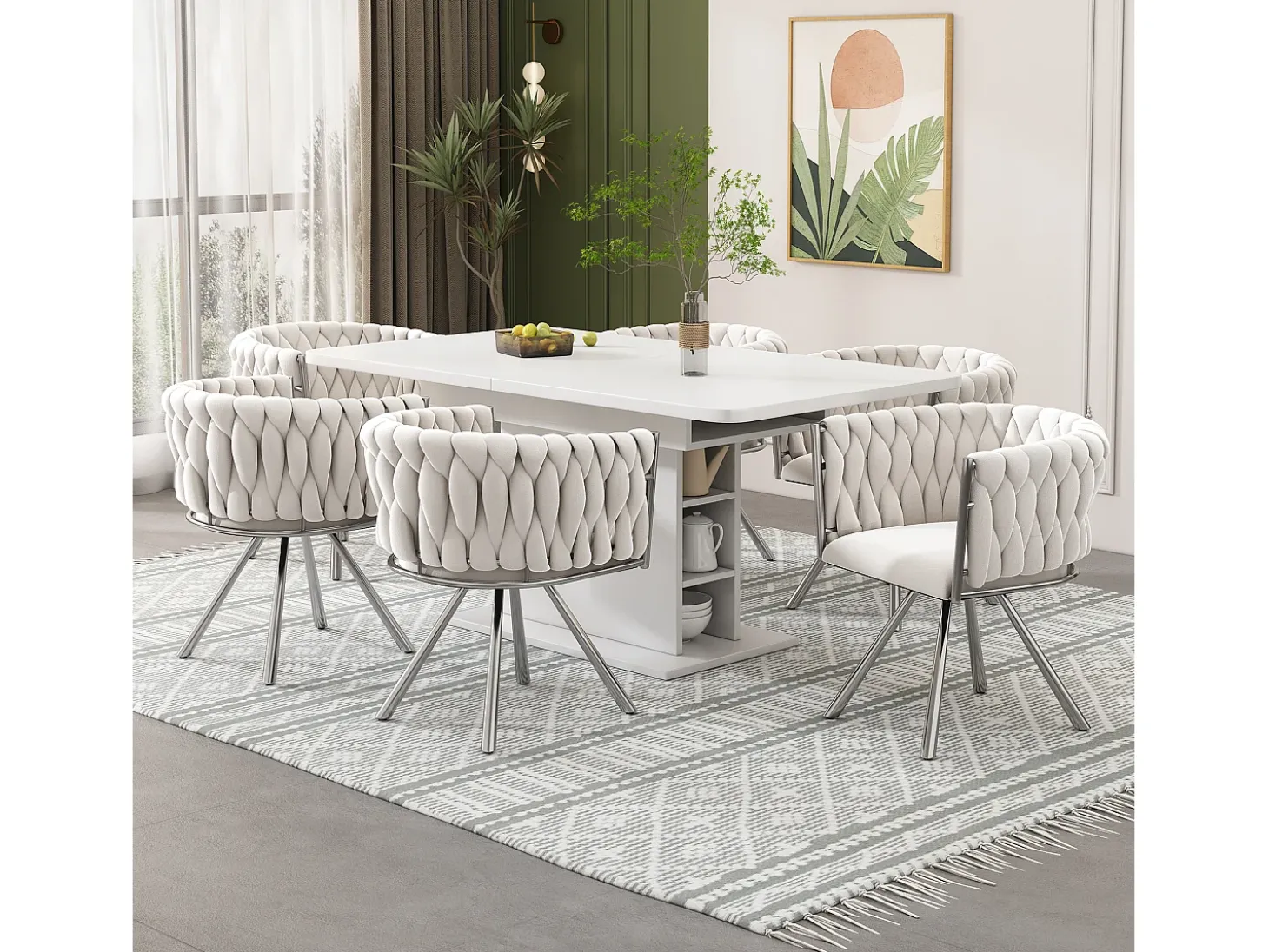Juego de 4 sillas de comedor de terciopelo, sillas giratorias de lujo para salón y dormitorio, con patas de metal (62 x 60 x 57 cm)