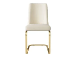 Juego de 2 sillas de comedor en terciopelo beige con respaldo tapizado y patas doradas.
