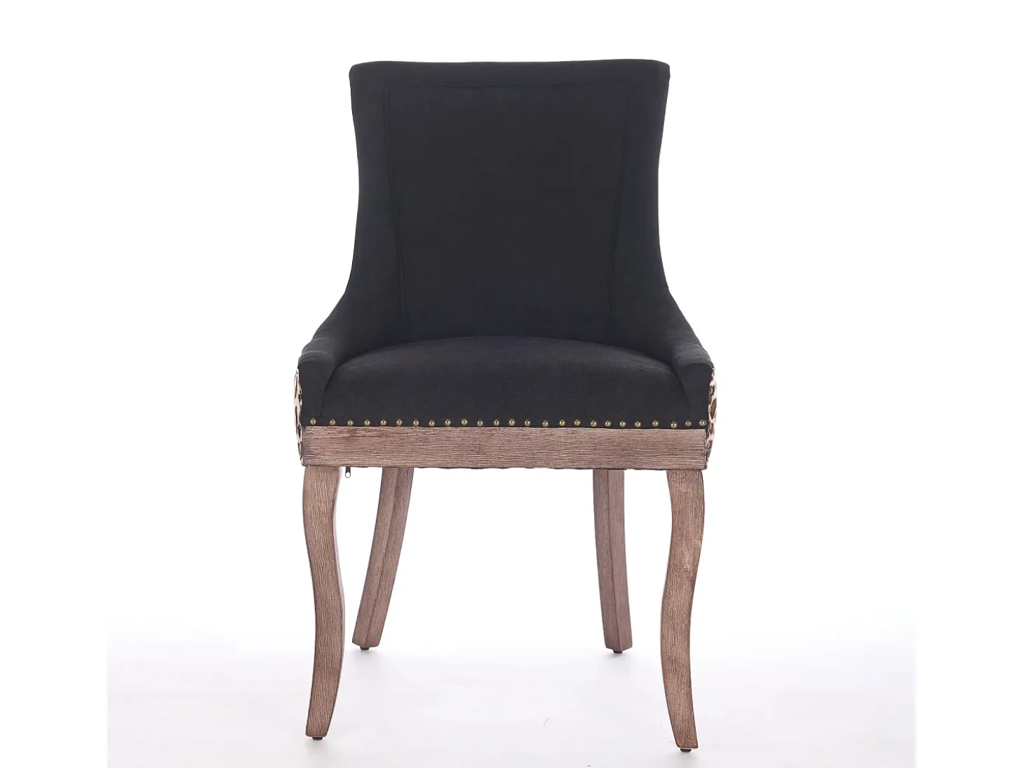 Juego de 2 sillas de comedor en chenilla con tachuelas decorativas y respaldo - negro y estampado leopardo