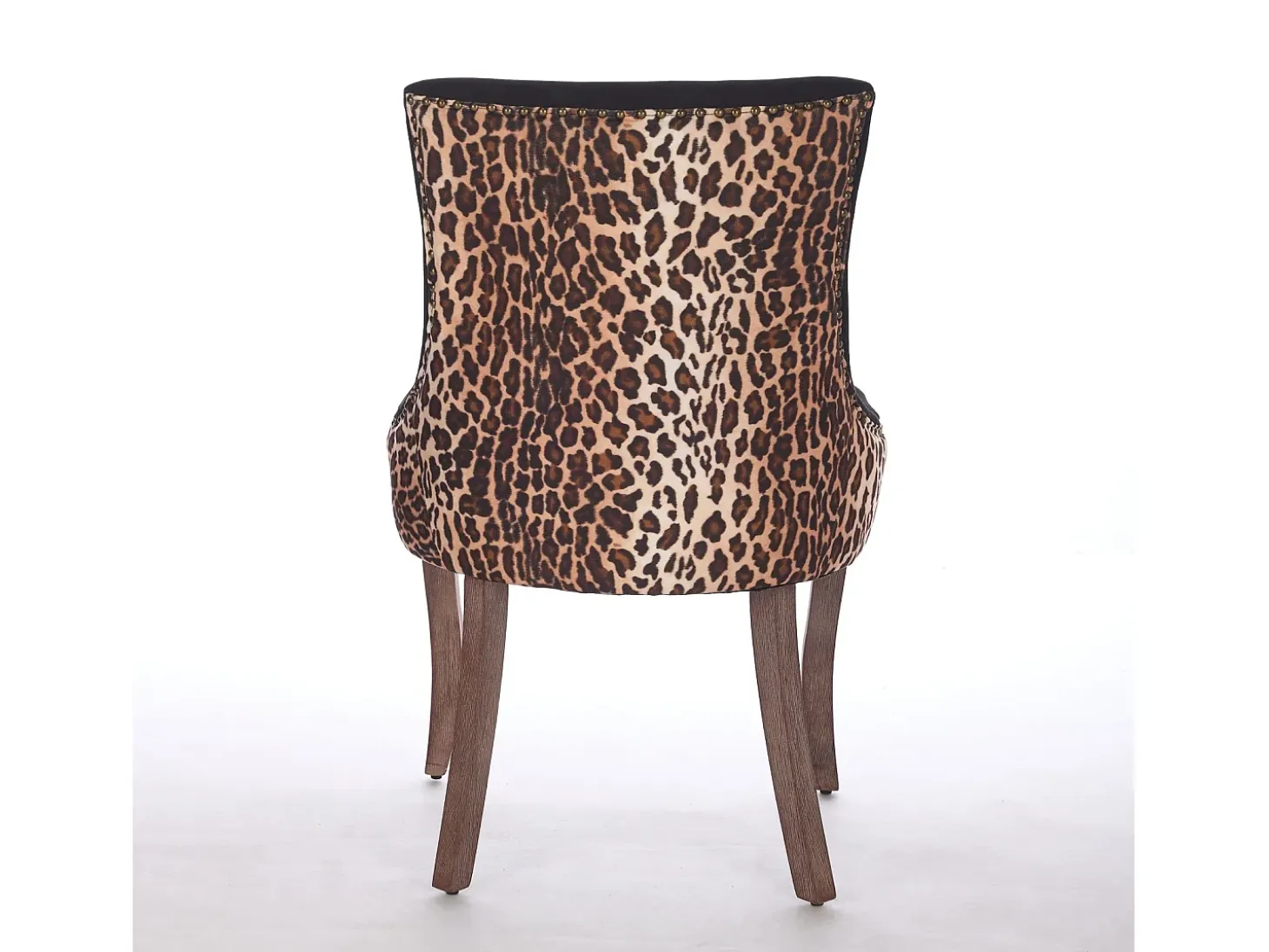 Juego de 2 sillas de comedor en chenilla con tachuelas decorativas y respaldo - negro y estampado leopardo