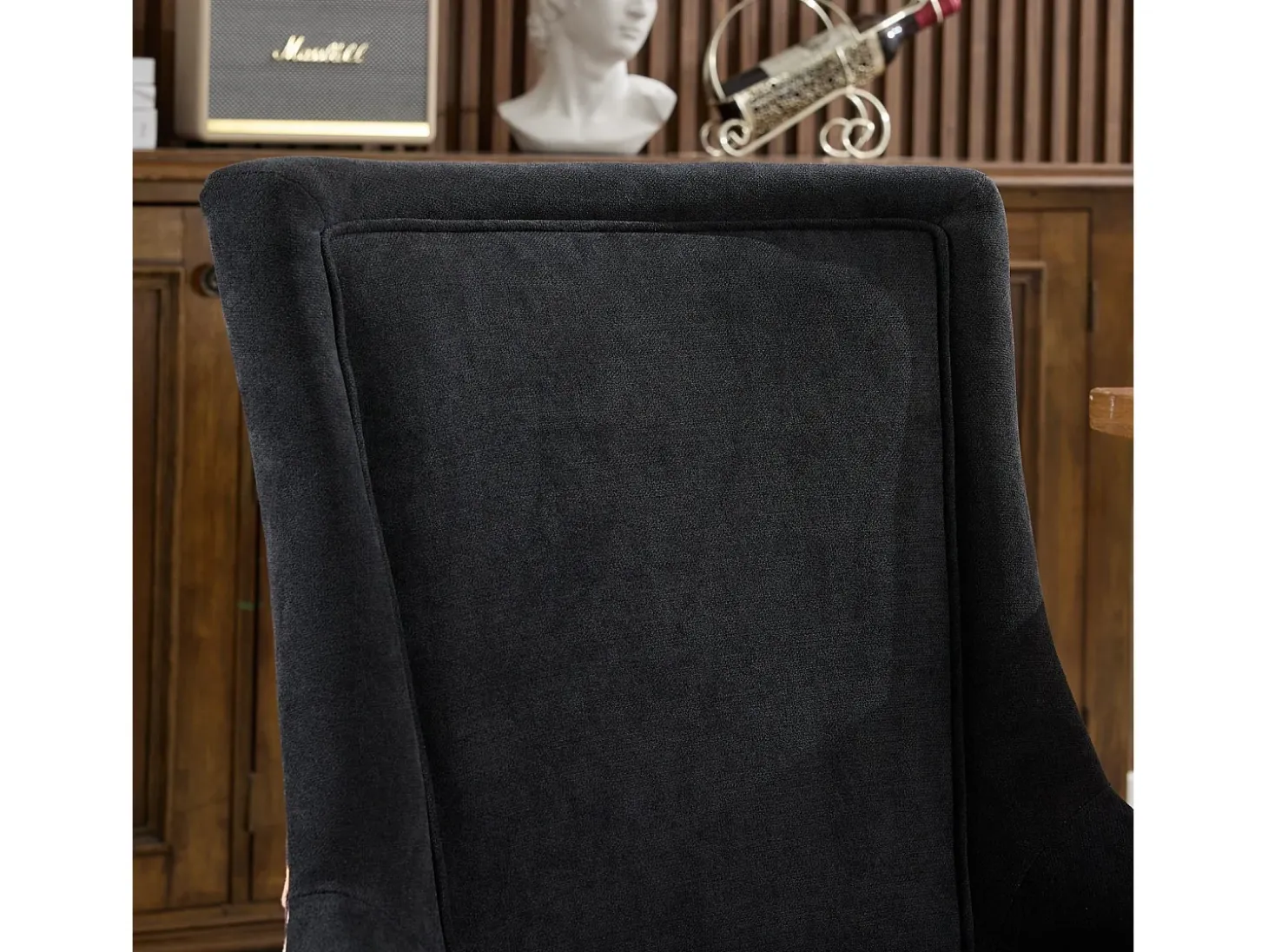 Juego de 2 sillas de comedor en chenilla con tachuelas decorativas y respaldo - negro y estampado leopardo
