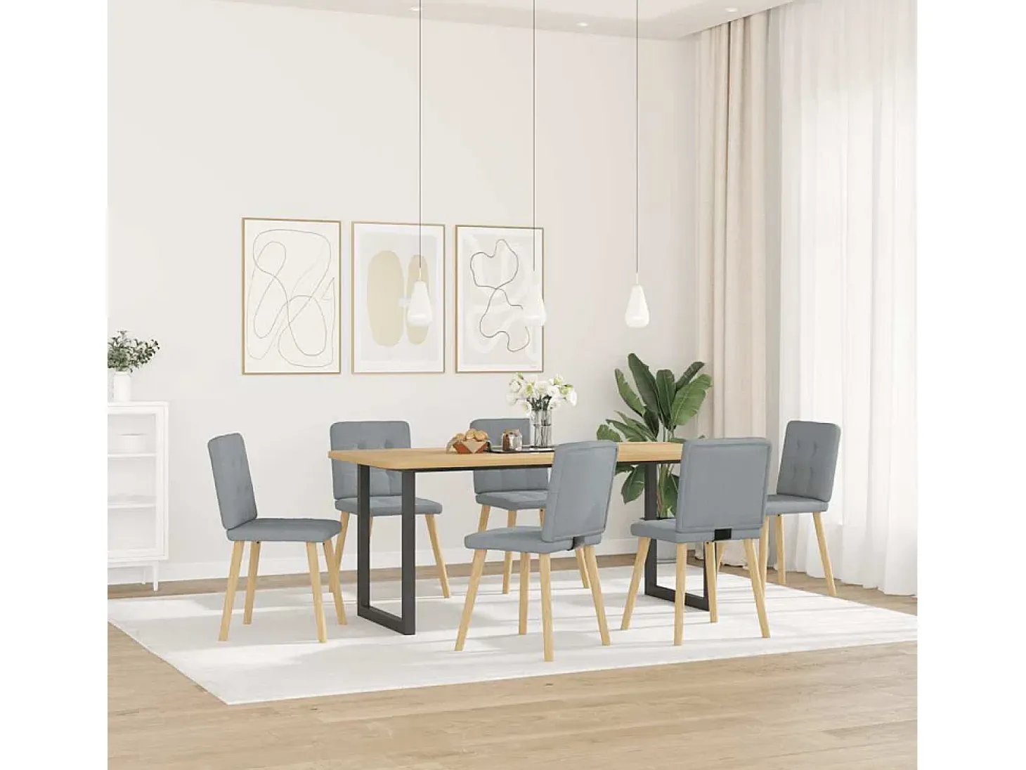 Juego de 6 sillas de comedor de tela gris claro