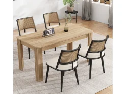Juego de 4 sillas de comedor - 50 x 48 x 80 cm - asiento de poliuretano - respaldo de ratán - ratán - negro