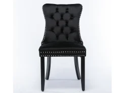 Juego de 2 sillas de comedor en terciopelo negro con tachuelas decorativas y respaldo acolchado