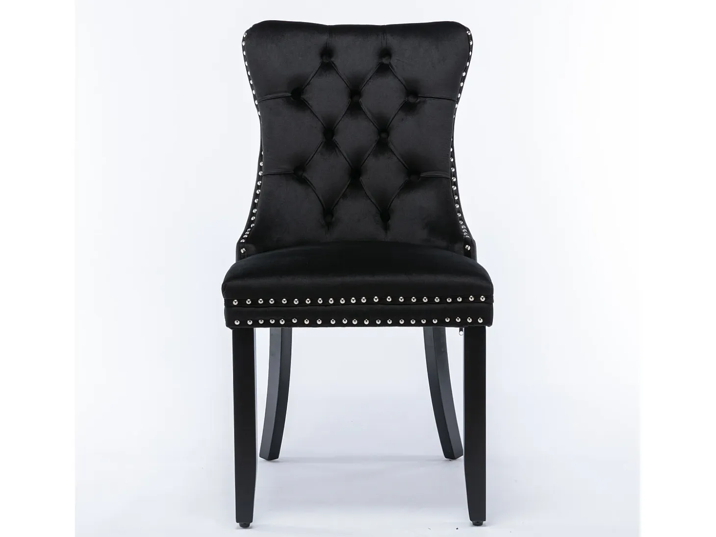 Juego de 2 sillas de comedor en terciopelo negro con tachuelas decorativas y respaldo acolchado