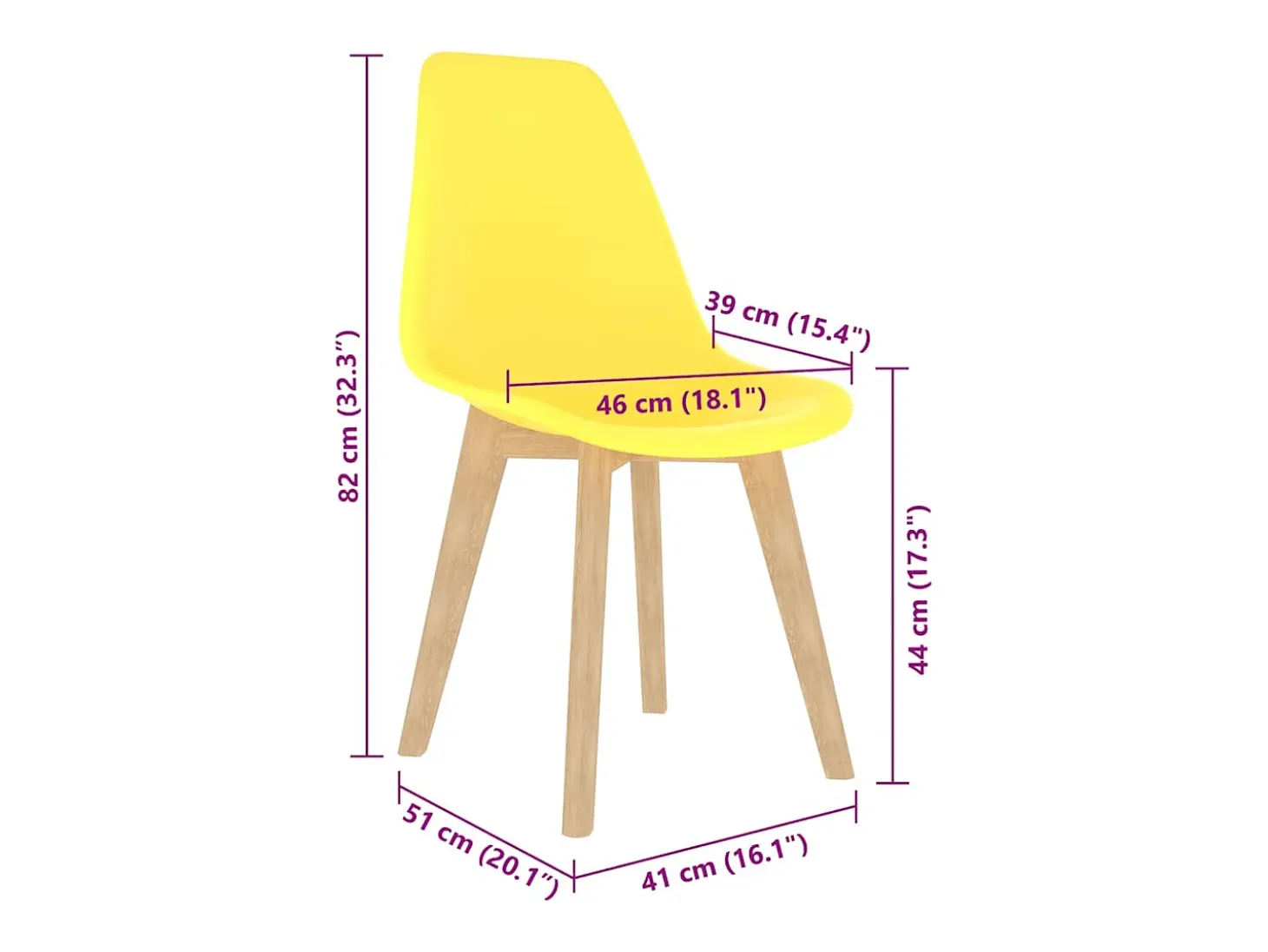 Juego de 6 sillas de comedor de plástico amarillo