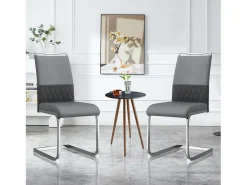 Juego de 6 sillas de comedor modernas, respaldo de piel sintética y lino, trona tapizada, diseño de rayas cruzadas, color gris (42 x 45 x 83,7 cm)