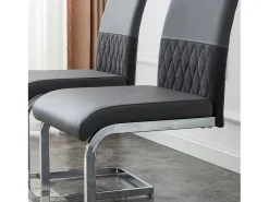 Juego de 6 sillas de comedor modernas, respaldo de piel sintética y lino, trona tapizada, diseño de rayas cruzadas, color gris (42 x 45 x 83,7 cm)