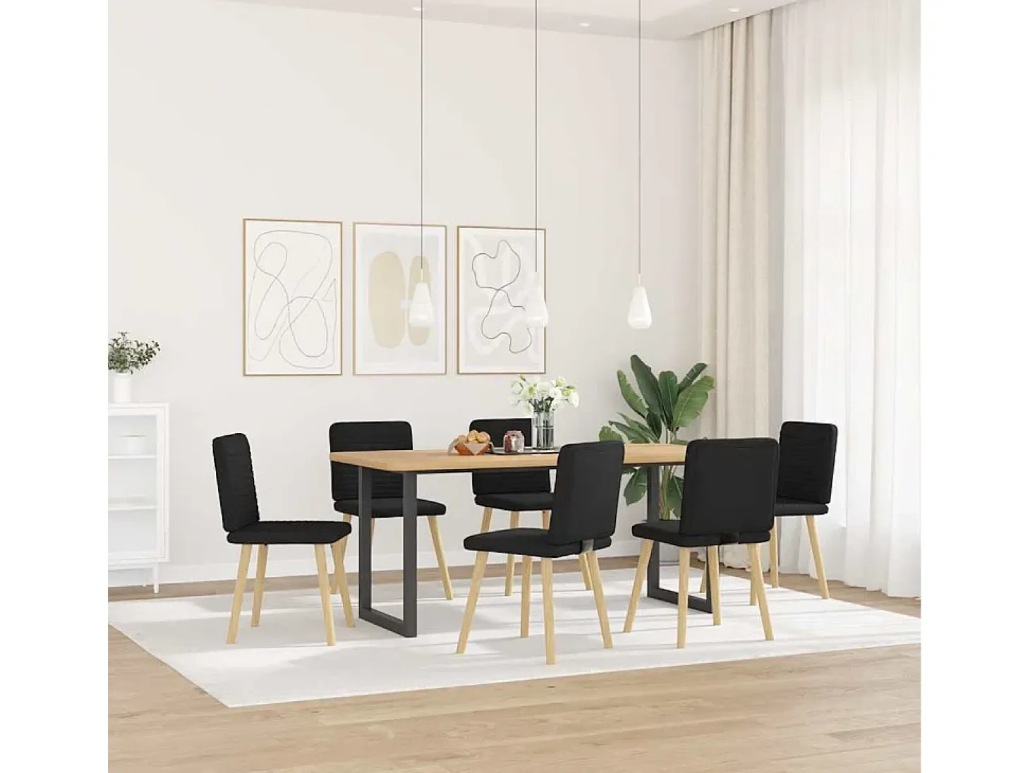 Juego de 6 sillas de comedor de tela negra