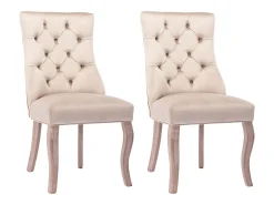 Juego de 2 sillas de comedor, respaldo alto, terciopelo beige, clavos decorativos, madera maciza (97 x 51 x 47 cm)