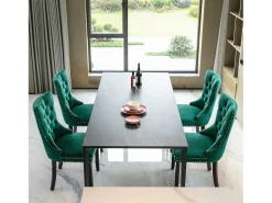 Juego de 2 sillas de comedor - Sillas con respaldo acolchado, patas de madera y ribete de tachuelas - terciopelo verde