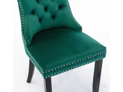 Juego de 2 sillas de comedor - Sillas con respaldo acolchado, patas de madera y ribete de tachuelas - terciopelo verde