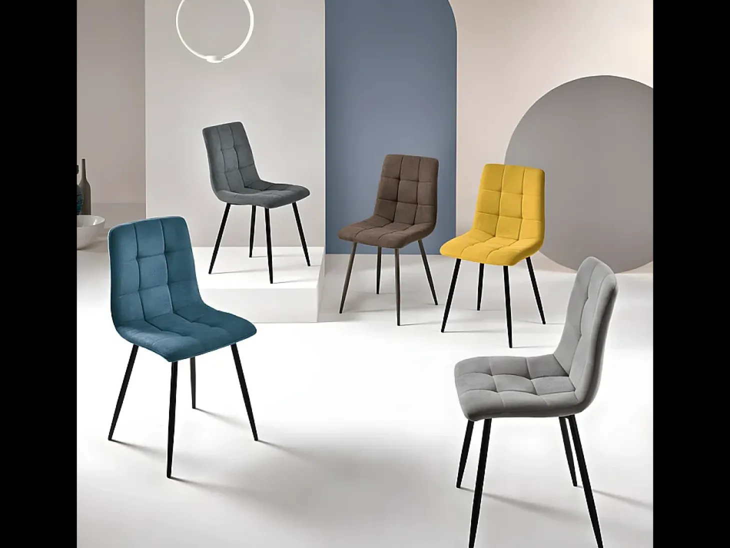 Juego de 4 sillas de comedor modernas amarillas en tejido "Milly" con asiento acolchado cm 45x53 88h