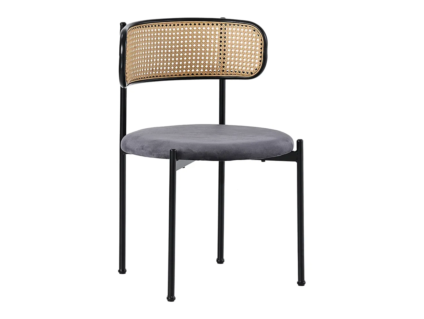 Juego de 4 sillas de comedor de terciopelo y ratán con patas de metal - Gris