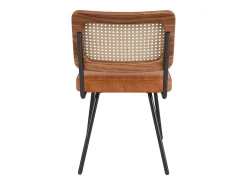 Juego de 2 sillas de comedor acolchadas - en cuero ecológico y ratán - estructura de metal - estilo retro - marrón