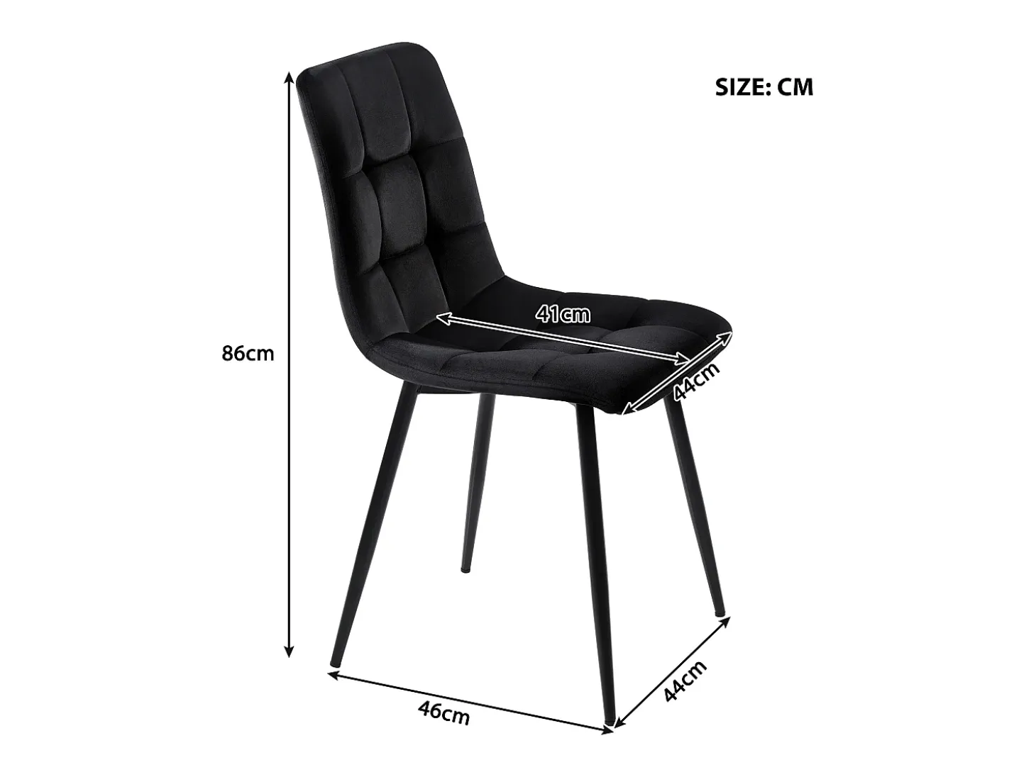 Juego de 4 sillas de comedor - estructura de metal - tela de terciopelo - negro