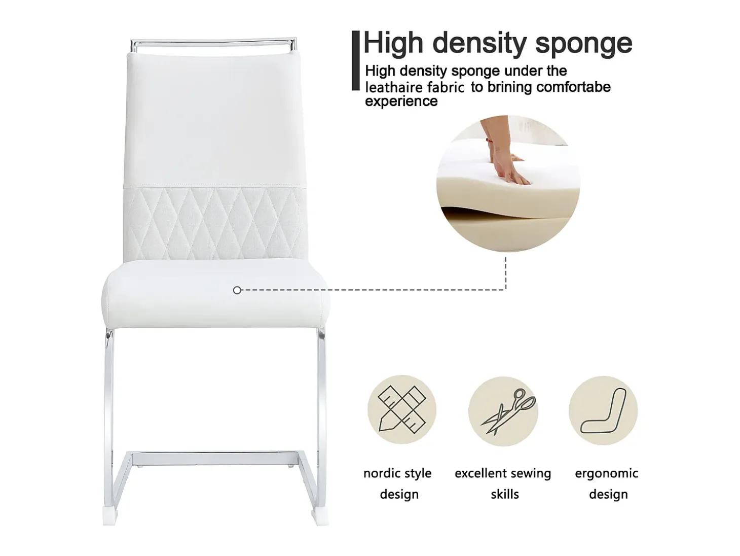 Juego de 4 sillas de comedor modernas con respaldo alto y patas tapizadas, respaldo de rayas cruzadas para comedor, cocina y oficina, color blanco