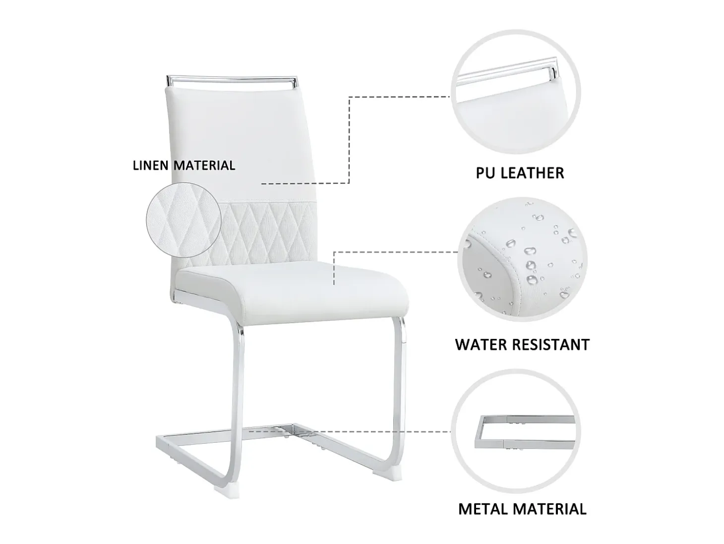 Juego de 4 sillas de comedor modernas con respaldo alto y patas tapizadas, respaldo de rayas cruzadas para comedor, cocina y oficina, color blanco