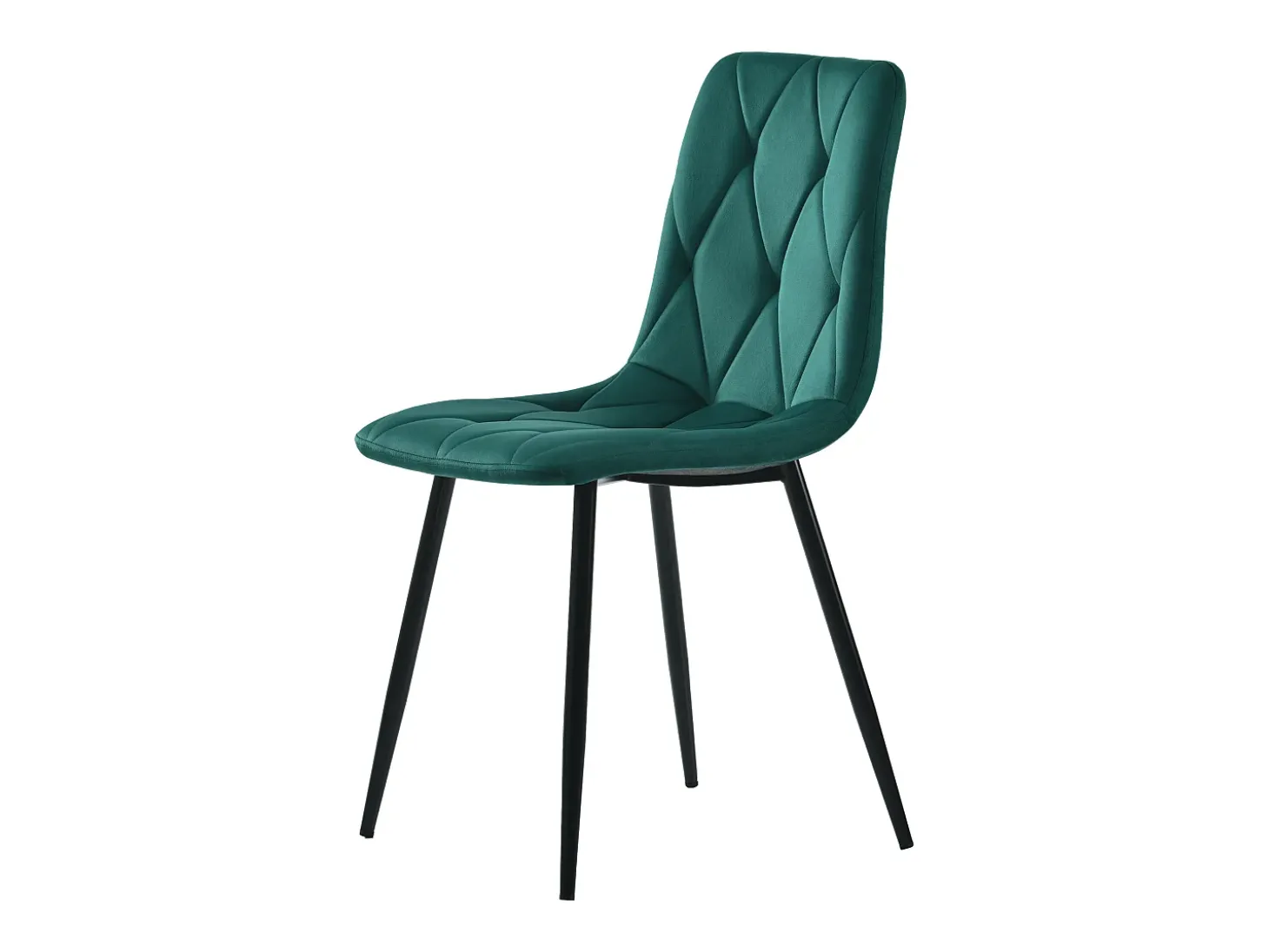 Juego de 4 sillas de comedor, color verde, terciopelo, con respaldo y patas de metal.