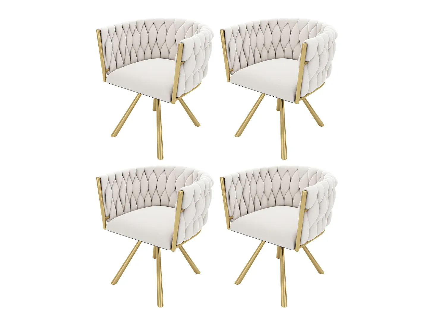Juego de 4 sillas de comedor, diseño moderno, tapizado de terciopelo, patas de metal dorado, color beige (50 x 45 x 91 cm)
