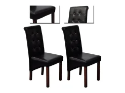Juego de 2 sillas de comedor de piel sintética negra