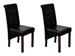 Juego de 2 sillas de comedor de piel sintética negra