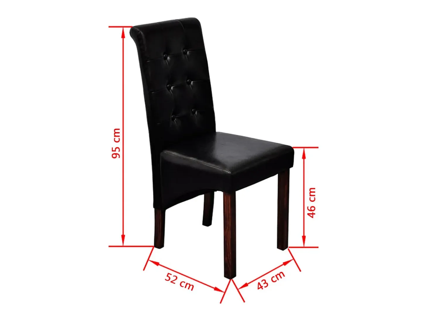 Juego de 2 sillas de comedor de piel sintética negra