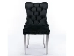 Juego de 2 sillas de comedor en terciopelo negro con respaldo acolchado y patas de metal plateado