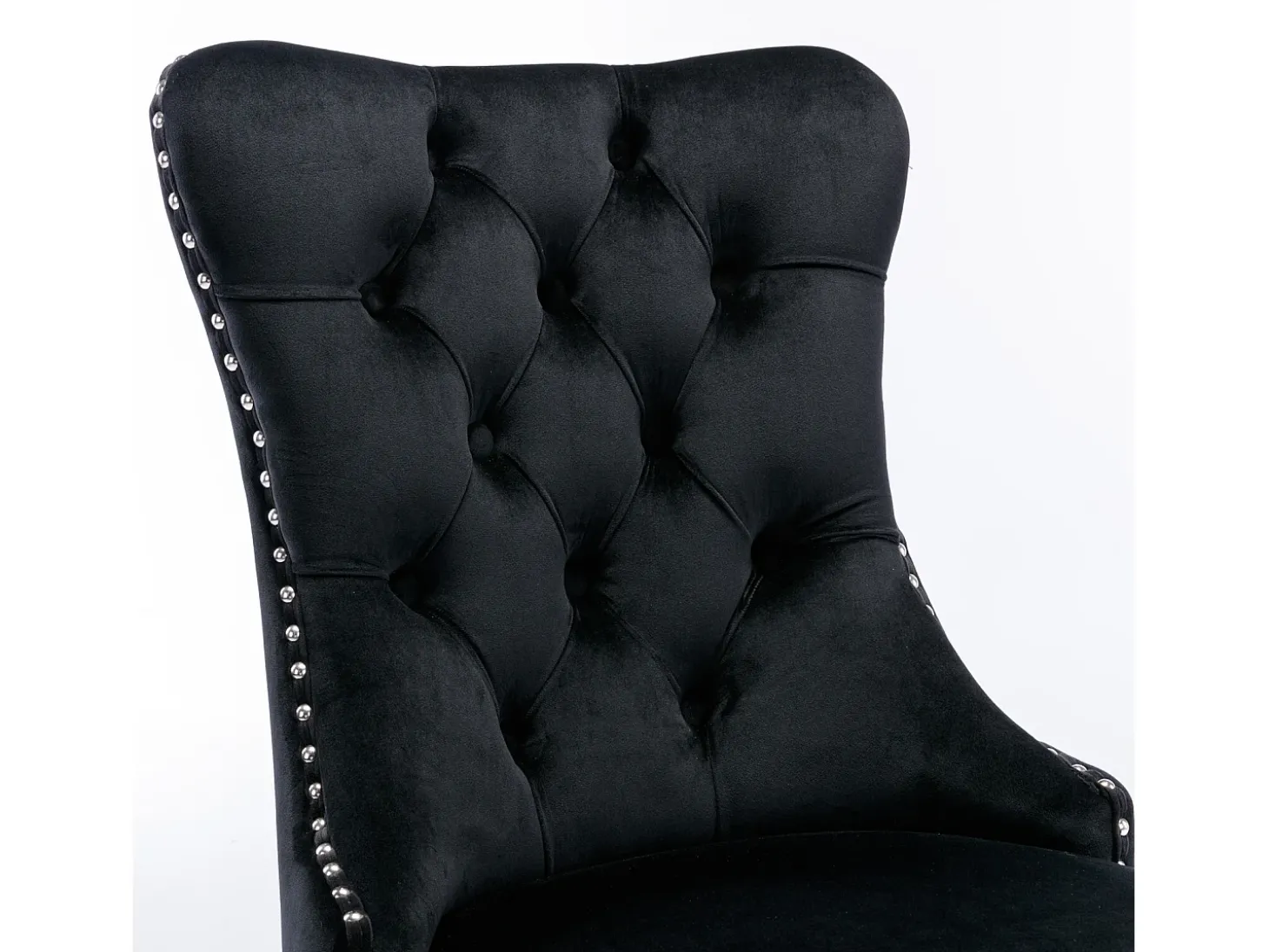 Juego de 2 sillas de comedor en terciopelo negro con respaldo acolchado y patas de metal plateado