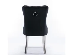 Juego de 2 sillas de comedor en terciopelo negro con respaldo acolchado y patas de metal plateado