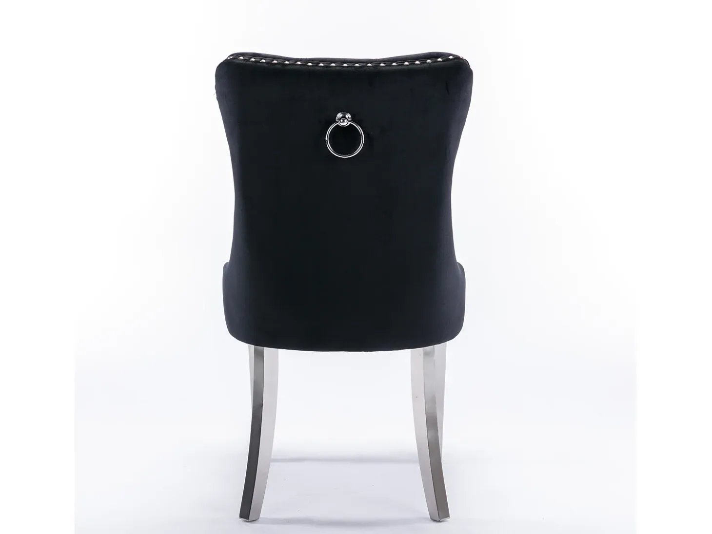 Juego de 2 sillas de comedor en terciopelo negro con respaldo acolchado y patas de metal plateado