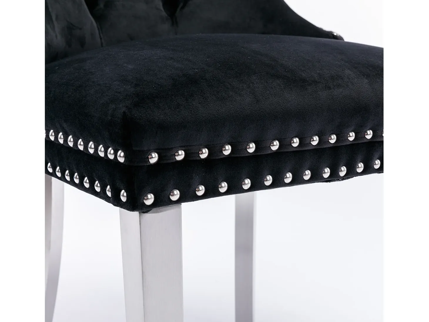 Juego de 2 sillas de comedor en terciopelo negro con respaldo acolchado y patas de metal plateado