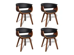 Juego de 4 sillas de comedor de madera curvada y piel sintética.