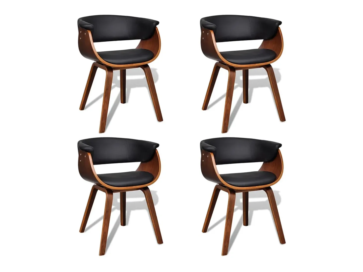 Juego de 4 sillas de comedor de madera curvada y piel sintética.