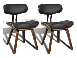 Juego de 2 sillas de comedor de madera curvada y piel sintética.