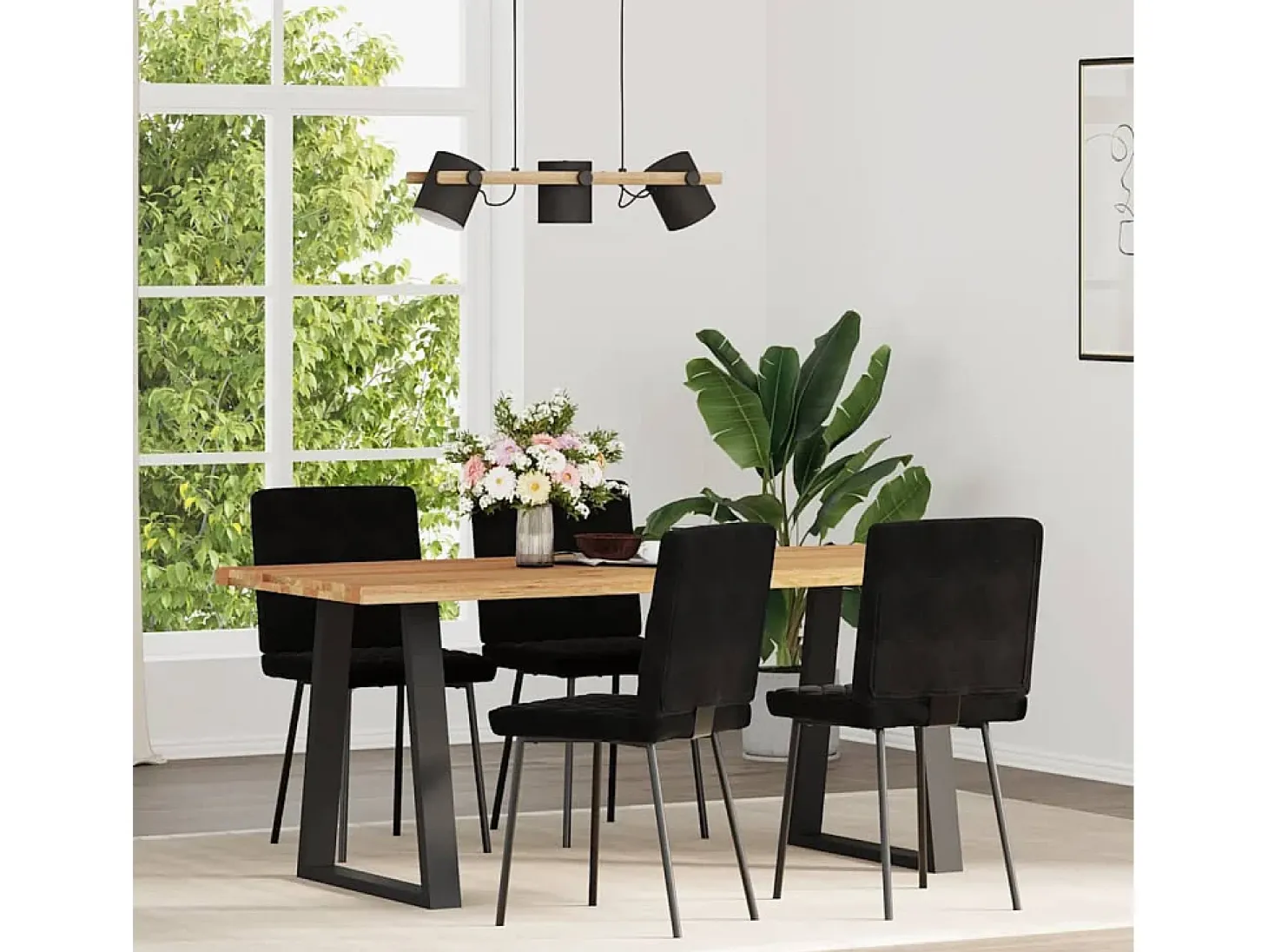 Juego de 4 sillas de comedor de terciopelo negro