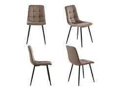 Juego de 4 sillas de comedor, color marrón, diseño de silla tapizada con respaldo, terciopelo, estructura de metal.